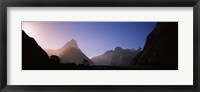 Framed Mountain range at water's edge, Milford Sound, Fiordland National Park, South Island, New Zealand