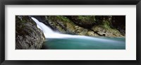 Framed Water falling into a river, Falls Creek, Hollyford River, Fiordland National Park, South Island, New Zealand