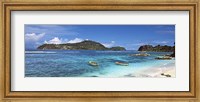Framed Small fishing boats on Anse L'Islette with Therese Island in background, Seychelles