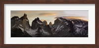 Framed Snowcapped mountain range, Paine Massif, Torres del Paine National Park, Magallanes Region, Patagonia, Chile