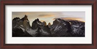 Framed Snowcapped mountain range, Paine Massif, Torres del Paine National Park, Magallanes Region, Patagonia, Chile