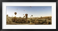 Framed Hot air balloons taking off, Cappadocia, Central Anatolia Region, Turkey