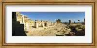 Framed Ruins of Hierapolis at Pamukkale with mountains in the background, Anatolia, Central Anatolia Region, Turkey
