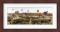 Framed Mulit colored hot air balloons at sunrise over Cappadocia, Central Anatolia Region, Turkey