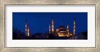 Framed Blue Mosque Lit Up at Night, Istanbul, Turkey
