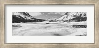 Framed Lake and snowcapped mountains, Tioga Lake, Inyo National Forest, Eastern Sierra, California (black and white)