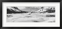 Framed Lake and snowcapped mountains, Tioga Lake, Inyo National Forest, Eastern Sierra, California (black and white)