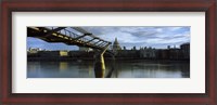 Framed Bridge across a river with a cathedral, London Millennium Footbridge, St. Paul's Cathedral, Thames River, London, England