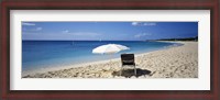 Framed Single Beach Chair And Umbrella On Sand, Saint Martin, French West Indies