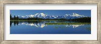 Framed Reflection Of Mountains In Lake, Mt Foraker And Mt Mckinley, Denali National Park, Alaska, USA