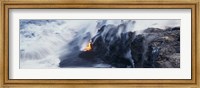 Framed High angle view of lava flowing into the Pacific Ocean, Volcano National Park, Hawaii, USA