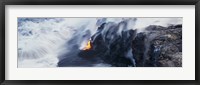 Framed High angle view of lava flowing into the Pacific Ocean, Volcano National Park, Hawaii, USA