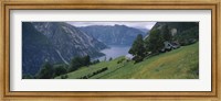 Framed High angle view of a river surrounded by mountains, Kjeasen, Eidfjord, Hordaland, Norway