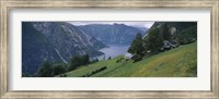 Framed High angle view of a river surrounded by mountains, Kjeasen, Eidfjord, Hordaland, Norway