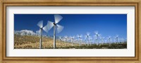 Framed Wind turbines spinning in a field, Palm Springs, California, USA