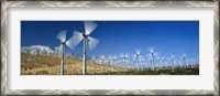 Framed Wind turbines spinning in a field, Palm Springs, California, USA
