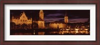 Framed Switzerland, Zurich, Limmat River at night