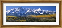 Framed Mountains covered in snow, Sneffels Range, Colorado, USA