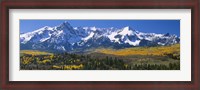 Framed Mountains covered in snow, Sneffels Range, Colorado, USA