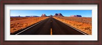 Framed Empty Road, Clouds, Blue Sky, Monument Valley, Utah, USA,