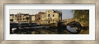 Framed Reflection of boats and houses in water, Venice, Veneto, Italy