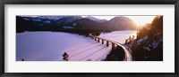 Framed High angle view of a bridge across a lake, Sylvenstein Lake, Bavaria, Germany