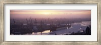 Framed High angle view of container ships in the river, Elbe River, Landungsbrucken, Hamburg Harbour, Hamburg, Germany