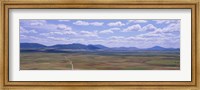 Framed High angle view of a dirt road passing through a landscape, Consuegra, La Mancha, Spain