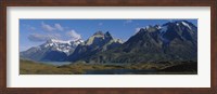 Framed Lake in front of mountains, Jagged Peaks, Lago Nordenskjold, Torres Del Paine National Park, Patagonia, Chile