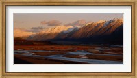 Framed River along mountains, Rakaia River, Canterbury Plains, South Island, New Zealand