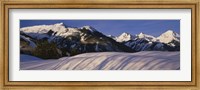 Framed Mountains covered with snow, Snowmass Mountain on left, Capitol Peak on right, Elk Mountains, Snowmass Village, Colorado, USA