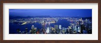 Framed Hong Kong with Bright Blue Night Sky, China