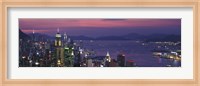 Framed Hong Kong with Pink and Purple Night Sky, China