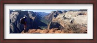 Framed Female hiker standing near a canyon, Zion National Park, Washington County, Utah, USA