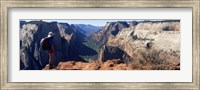 Framed Female hiker standing near a canyon, Zion National Park, Washington County, Utah, USA