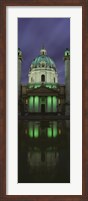 Framed Facade of St. Charles Church at Night, Vienna, Austria (vertical)