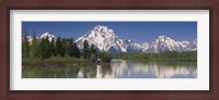 Framed Reflection of a mountain range in water, Oxbow Bend, Grand Teton National Park, Wyoming, USA