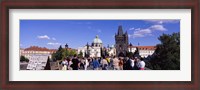 Framed Tourists walking in front of a building, Charles Bridge, Prague, Czech Republic