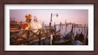 Framed Italy, Venice, St Mark's Basin, people dressed for masquerade