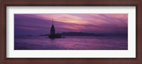 Framed Lighthouse in the sea with mosque in the background, St. Sophia, Leander's Tower, Blue Mosque, Istanbul, Turkey