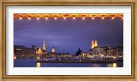 Framed Switzerland, Zurich, Cityscape of Zurich at Christmas