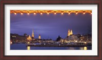 Framed Switzerland, Zurich, Cityscape of Zurich at Christmas