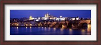 Framed Bridge across a river lit up at night, Charles Bridge, Vltava River, Prague, Czech Republic