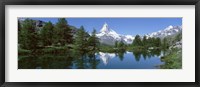 Framed Reflection of a mountain in a lake, Matterhorn, Riffelsee Lake, Pennine Alps, Zermatt, Valley, Switzerland