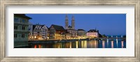Framed Buildings at the waterfront, Grossmunster Cathedral, Zurich, Switzerland
