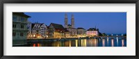 Framed Buildings at the waterfront, Grossmunster Cathedral, Zurich, Switzerland