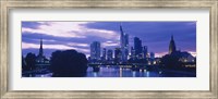 Framed Buildings lit up at night, Frankfurt, Germany