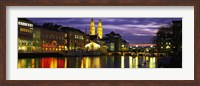 Framed Reflection of night lights in River Limmat Zurich Switzerland