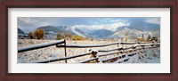 Framed Wooden fence covered with snow at the countryside, Colorado, USA