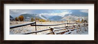 Framed Wooden fence covered with snow at the countryside, Colorado, USA